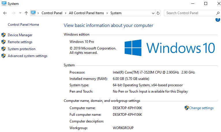 check RAM size from conrol panel