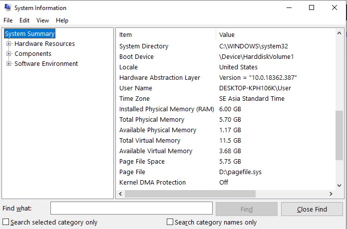 RAM size GUI using systeminfo