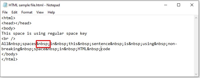 How To Add Space In HTML Code   Html Sample File 