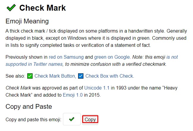 checkmark on emojipedia