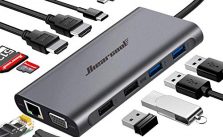 Hiearcool USB C Hub,USB-C Laptop Docking Station,11 in 1 Triple Display Type C Adapter Compatiable for MacBook and Windows(2HDMI VGA PD3.0 SD TF Card Reader Gigabit Ethernet 4USB Ports)