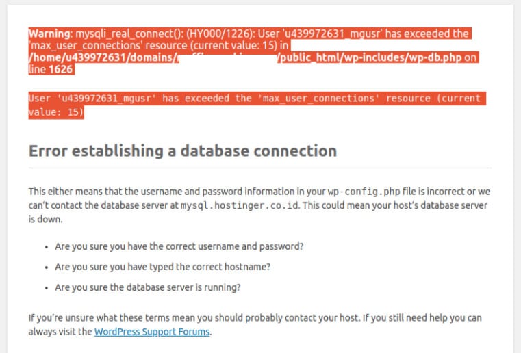 error establishing a database connection 2